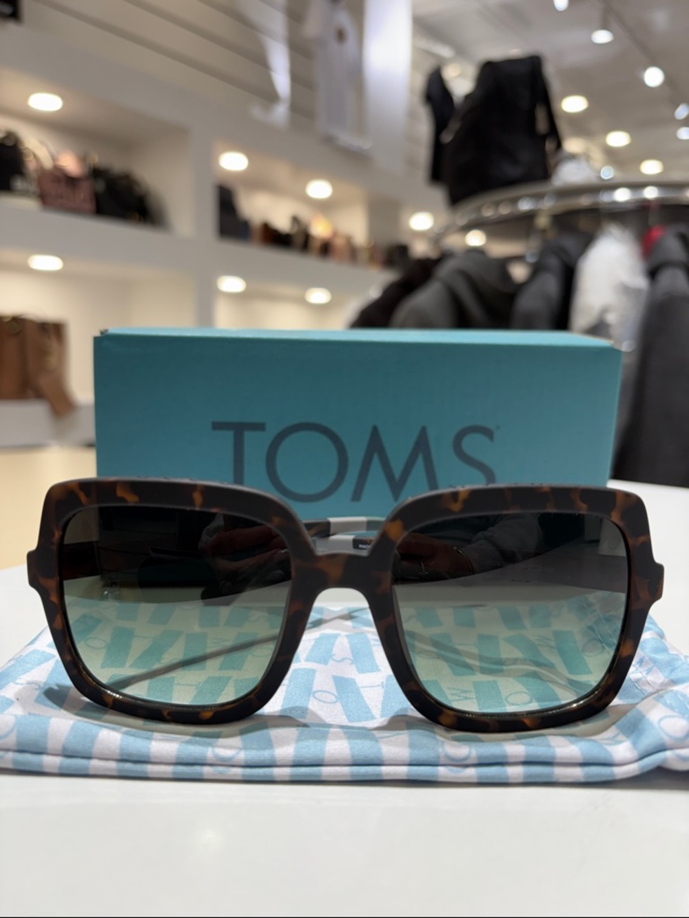 Toms Tortoiseshell Square Sunglasses with Gradient Green Lenses